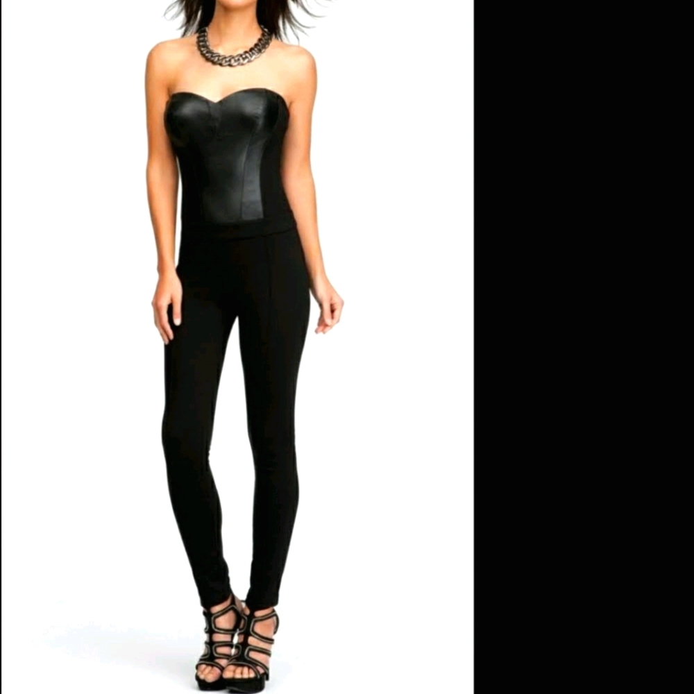 Bebe black leather strapless jumpsuit